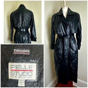 LUXE! VTG 80s 90s Pelle Studio WIlson Leather Trench Coat Insulated Goth Sz S